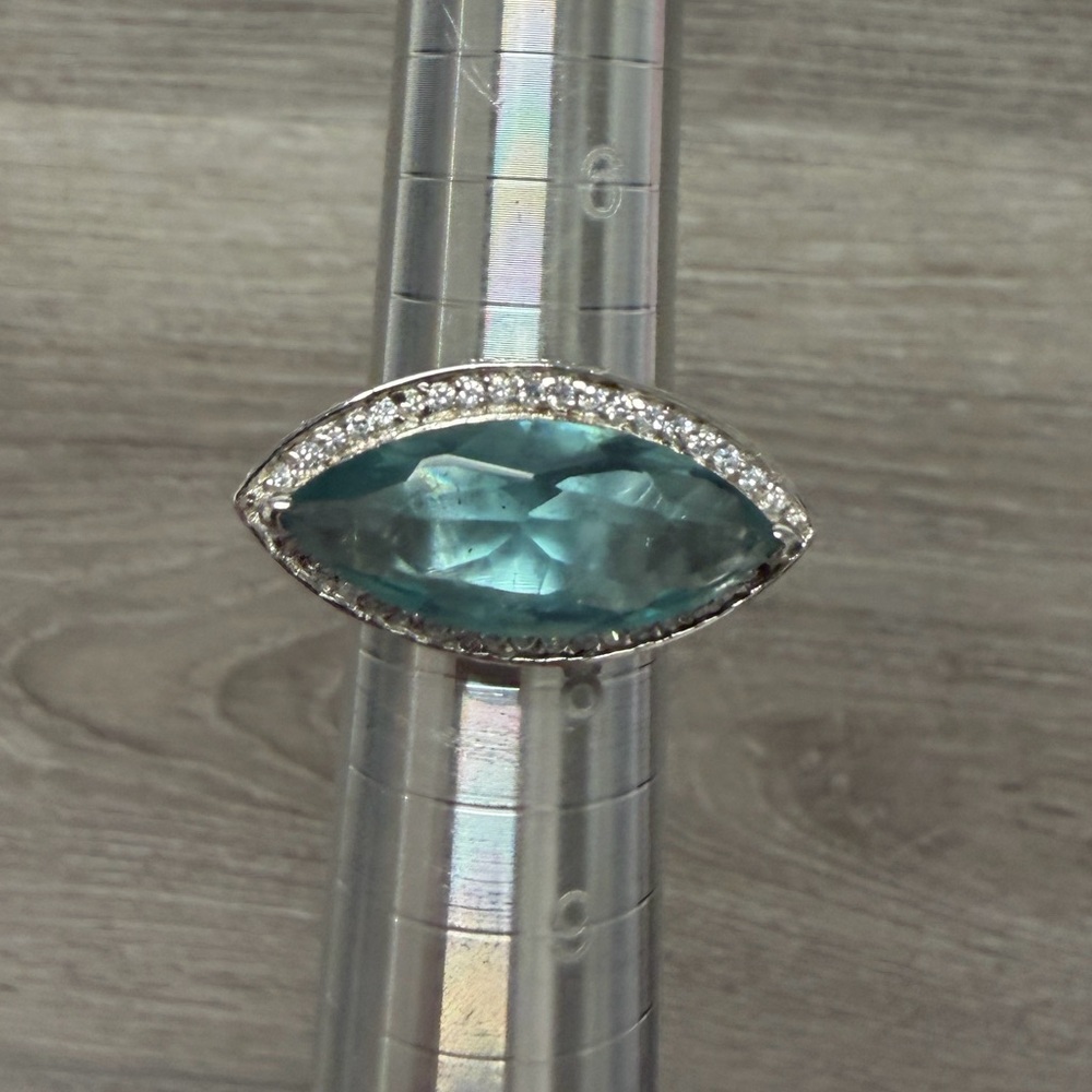 Elegant Sterling Silver and Blue Marquise Ring .925